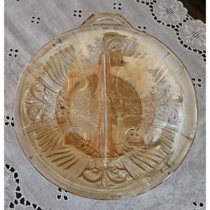Indiana Carnival Glass Amber Killarney Pattern Divided 2 Part Relish Dish